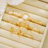 8Pcs/Set Gold Color Imitation Pearl Crystal Rings for Women Geometric Wave Cross Twisted Finger Ring Fashion Jewelry Accessories