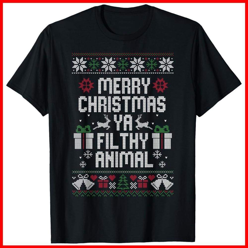 Merry Christmas Animal Filthy Ya Xmas Pajama Black Cotton T-Shirt Unisex T-Shirt M