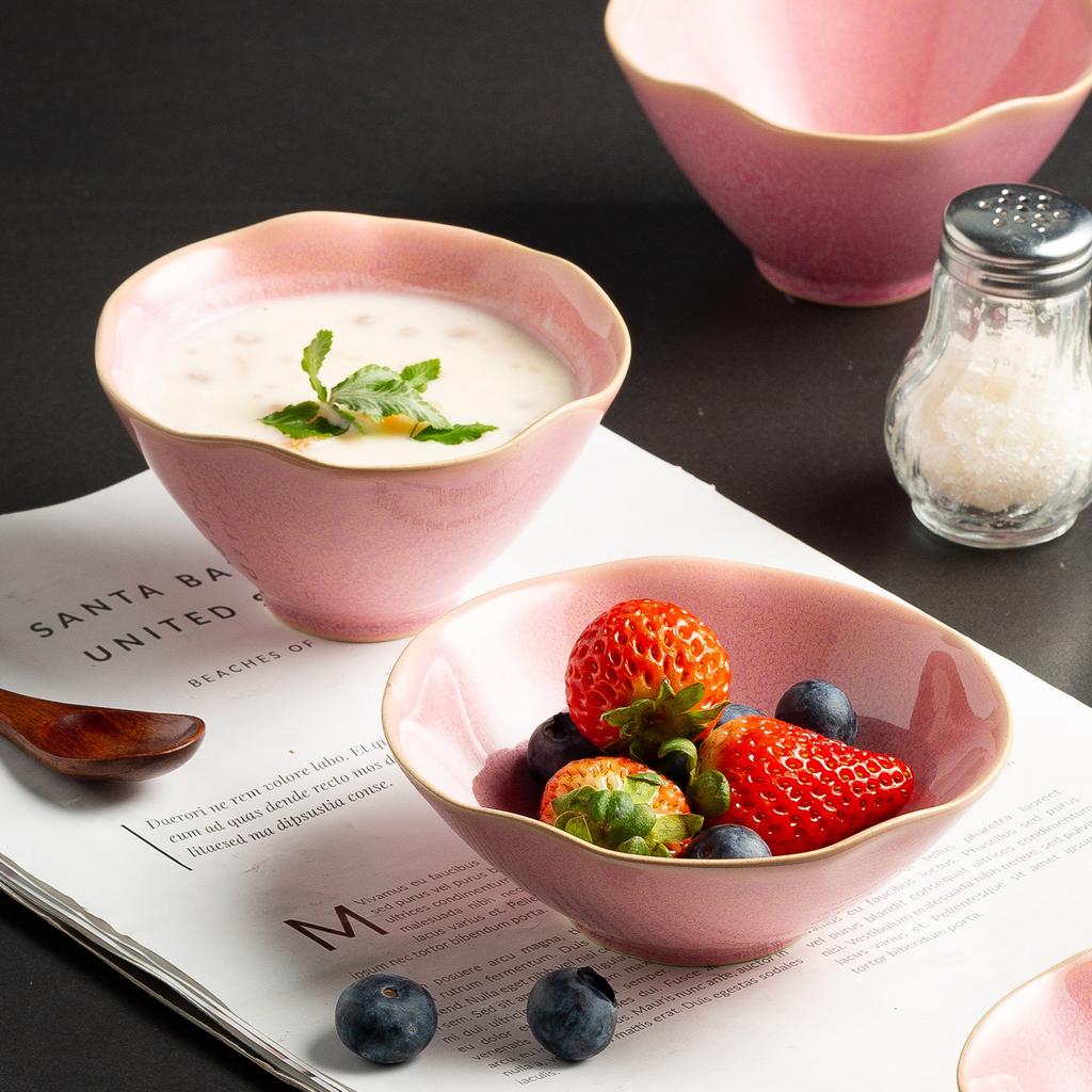 Japanese Petal Ceramic Bowl Sugar Water Bowl Restaurant Dessert Bowl Household Breakfast Bowl Specialty Snack Bowl Dipping Sauce Bowl