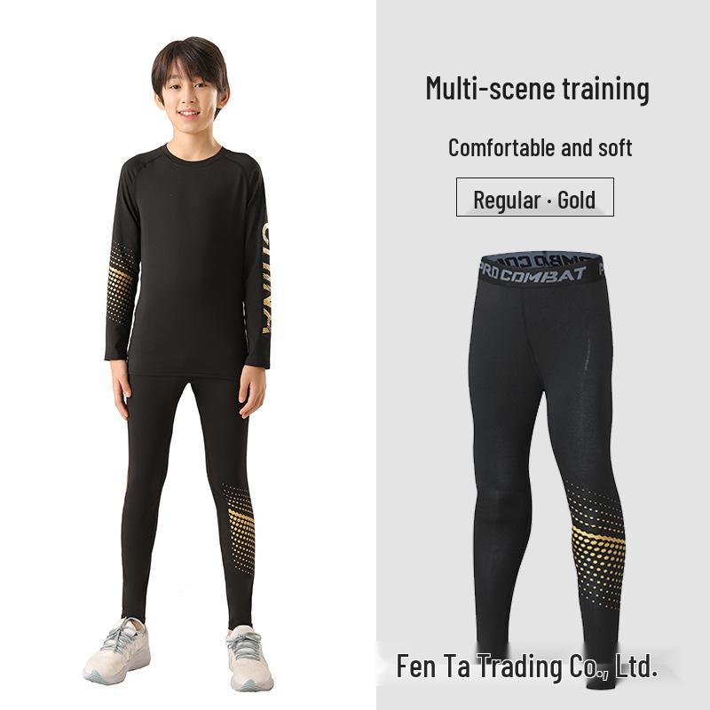 

Детские эластичные спортивные тайтсы: Баскетбольные, футбольные и беговые базовые брюки Size 22 (~120CM) золотой/чёрный