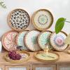 Hand-woven Rattan Shells Colored Storage Tray 30-35cm Round Household Living Room Decoration Tray Fruit Basket Candy Snack Tray