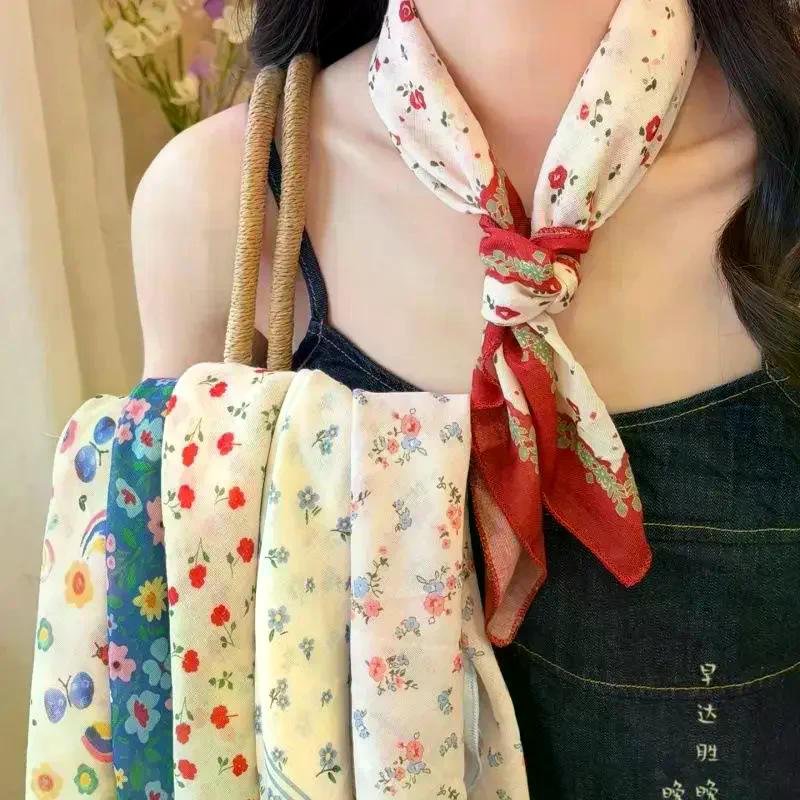 Vintage Floral Headscarf Women Bandana Head Wrap Hair Clips Headwear Summer Travel Beach Hair Accessories