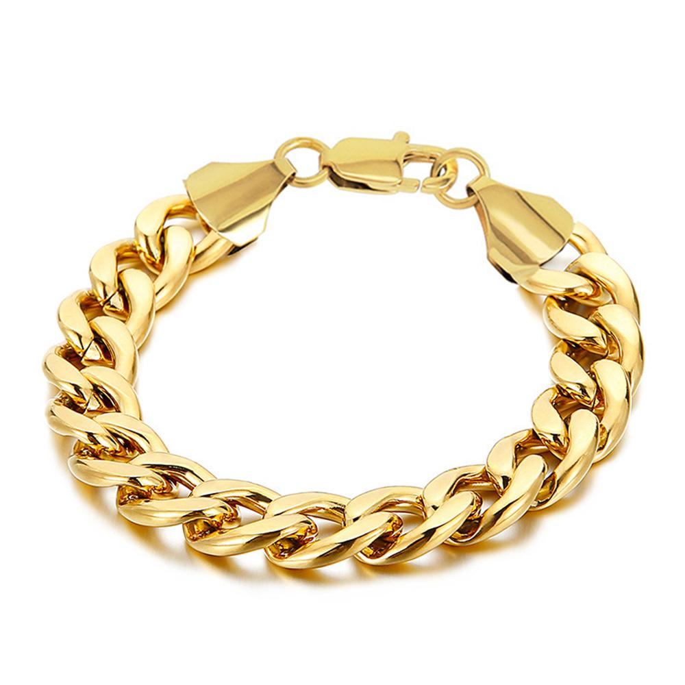 Punk 12mm Curb Cuban Link Chain Bracelet Male Gold Silver Color Stainless Steel Heavy Hand Chains For Men Party Jewelry Gift