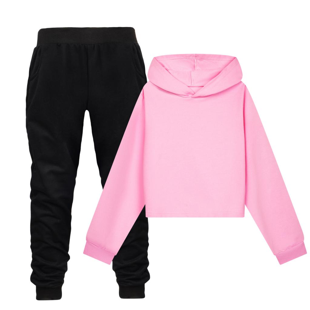 Children's Hooded Top And Trousers Two-piece Sportswear Set Long-sleeved Solid Color Clothing Set