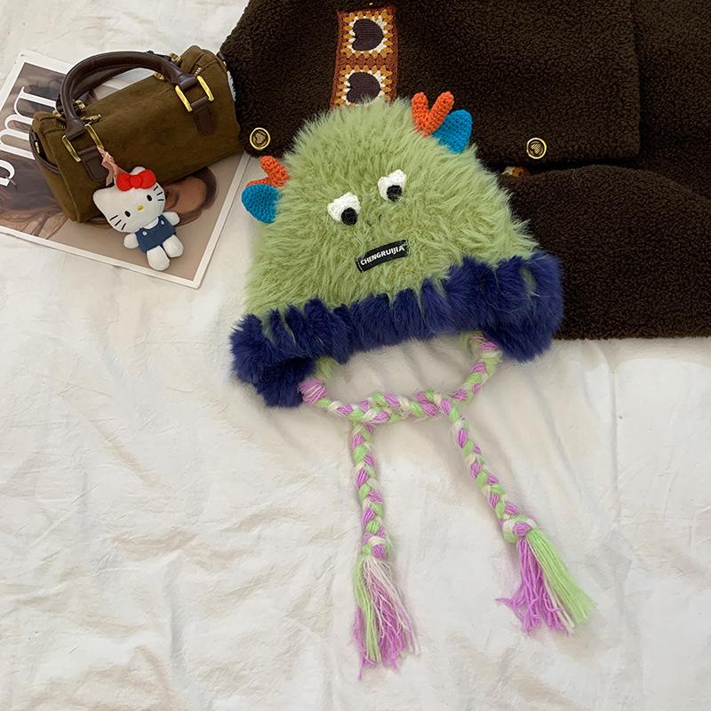

Plush Bear Hat Monster Women s Autumn and Winter New Sweet and Cute Little Woolen Hat with Face and Ear Protection Lei Feng Hat White M（56-58cm）