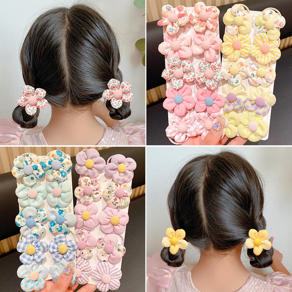 10PCS/Set Sweet Flower Shaped Hair Ties Elastic Hairbands Baby Colorful Ponytail Holders Rubber Band for Toddlers Kids