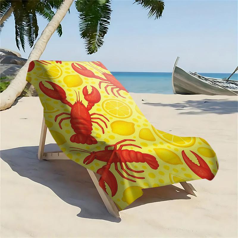 Lemon Lobster Print Beach Towel, Quick Dry High Absorbent Soft Lightweight Microfiber for Swimming Yoga Camping Travel