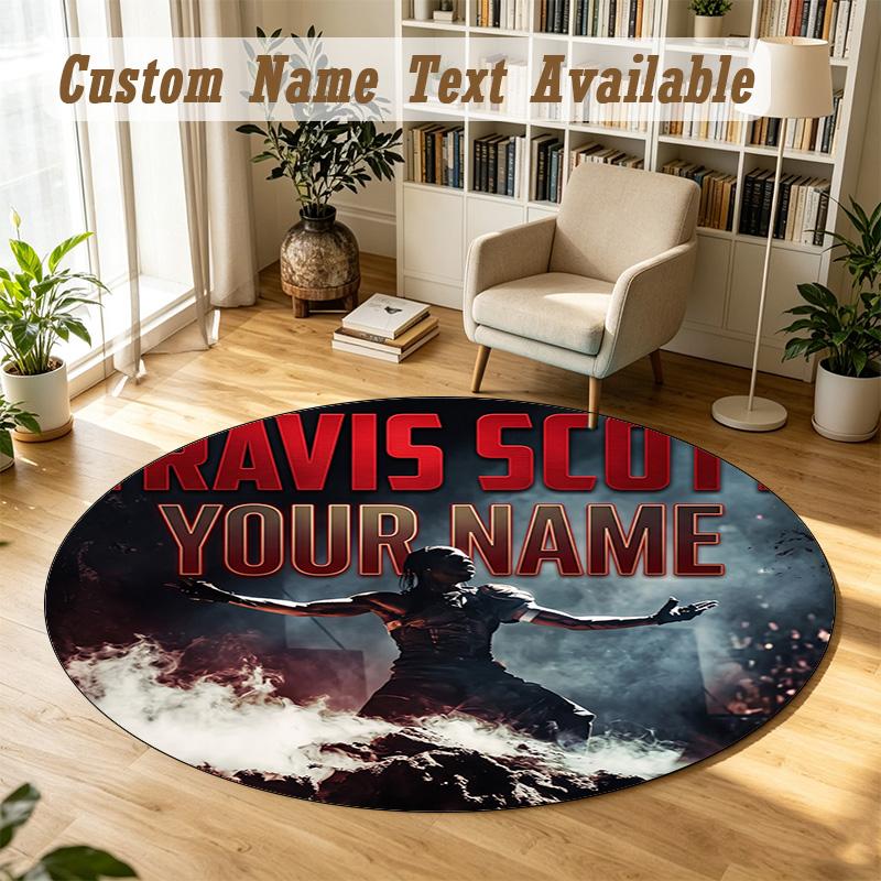 Round Rug Custom NameTravis Scott Pattern Non Slip Carpet Home Floor Decor