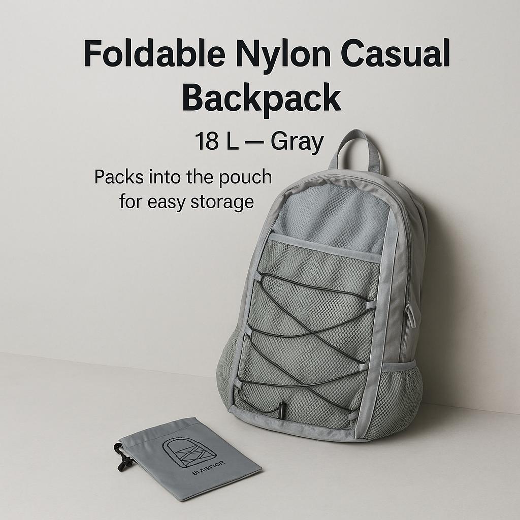 Daiso Foldable Nylon Casual Backpack - 18L Gray