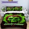 3PC Custom Name "Green Flame Skull Apple" Bedding Set Printed Bedding Set Duvet Cover Closure Includes 1 Duvet Cover & 2 Pillowcases for All Seasons B