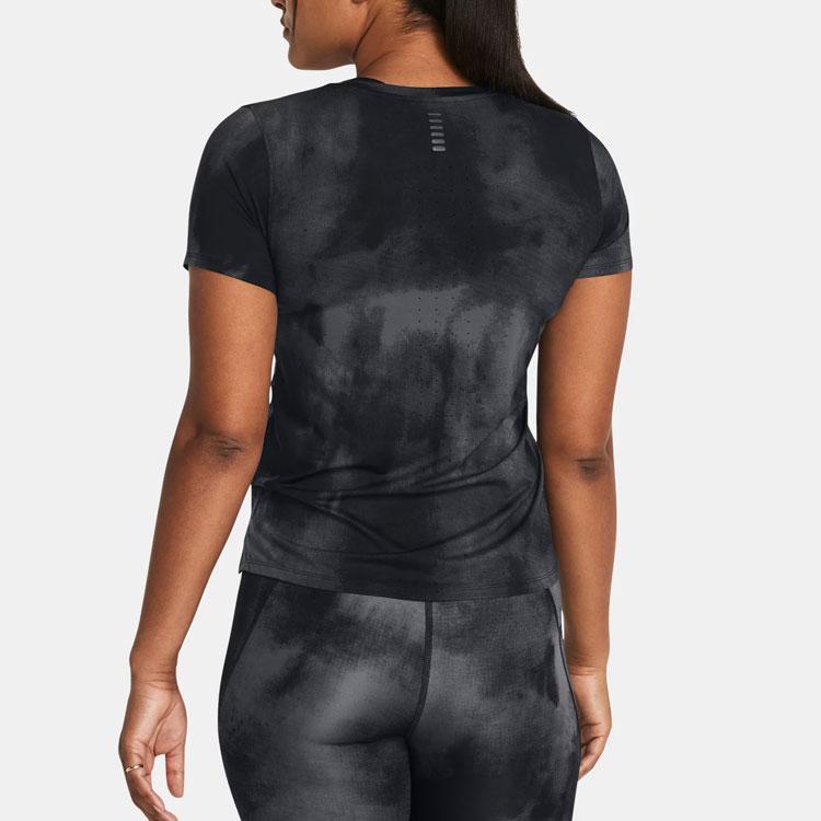 Under Armour Retro Logo Tie-Dye Comfortable Printed Crew Neck T-Shirt Women Tops Black 1383365-001