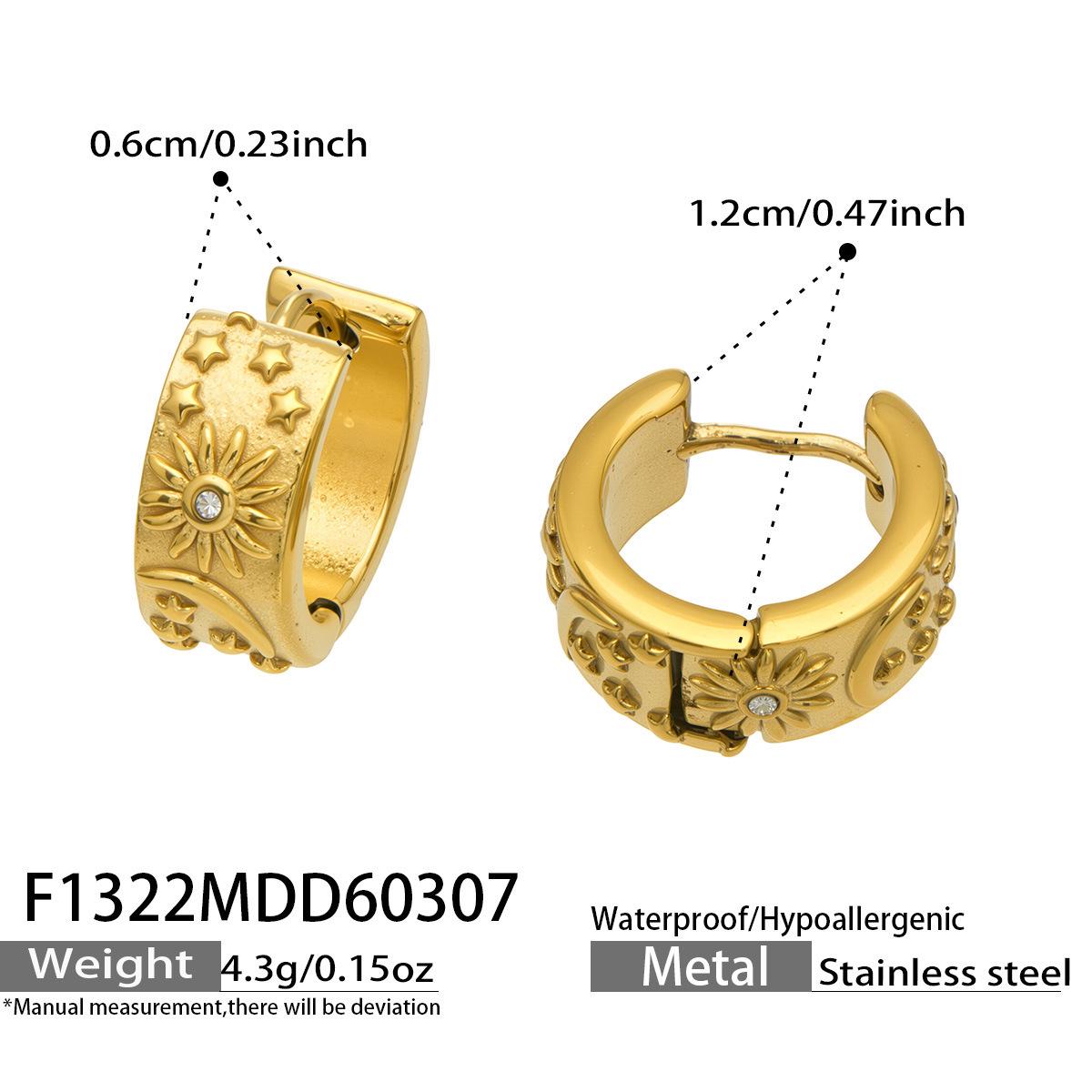 Elegant 18K Gold-Plated Star Moon Flower Hoop Earrings with Zirconia
