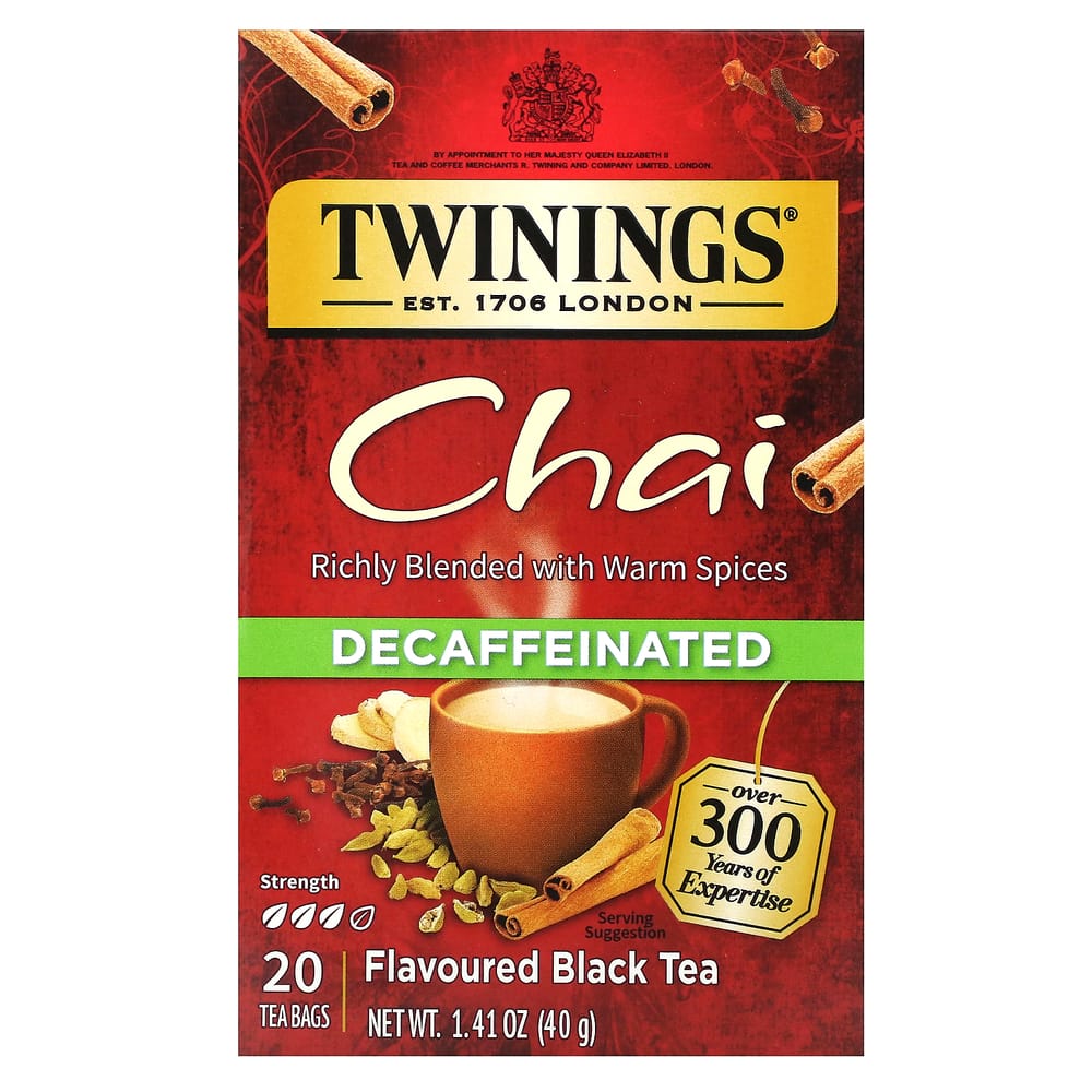 Twinings Decaffeinated Chai Flavored Black Tea, 20 Tea Bags, 40g (1.41oz)