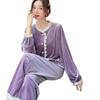 Autumn and Winter Xiaoxiangfeng New Pajamas Women's Golden Velvet Long-sleeved Lace Retro Internet Celebrity Style Can Be Worn Outside Loungewear