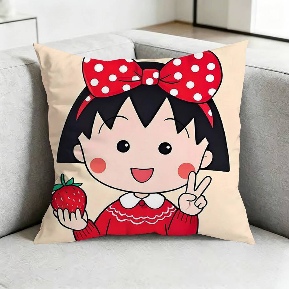 Chibi MMarukoChan Pillow Case Square DoubleSided Sofa Cushion Cover Bedroom Bedside Pillow Gift