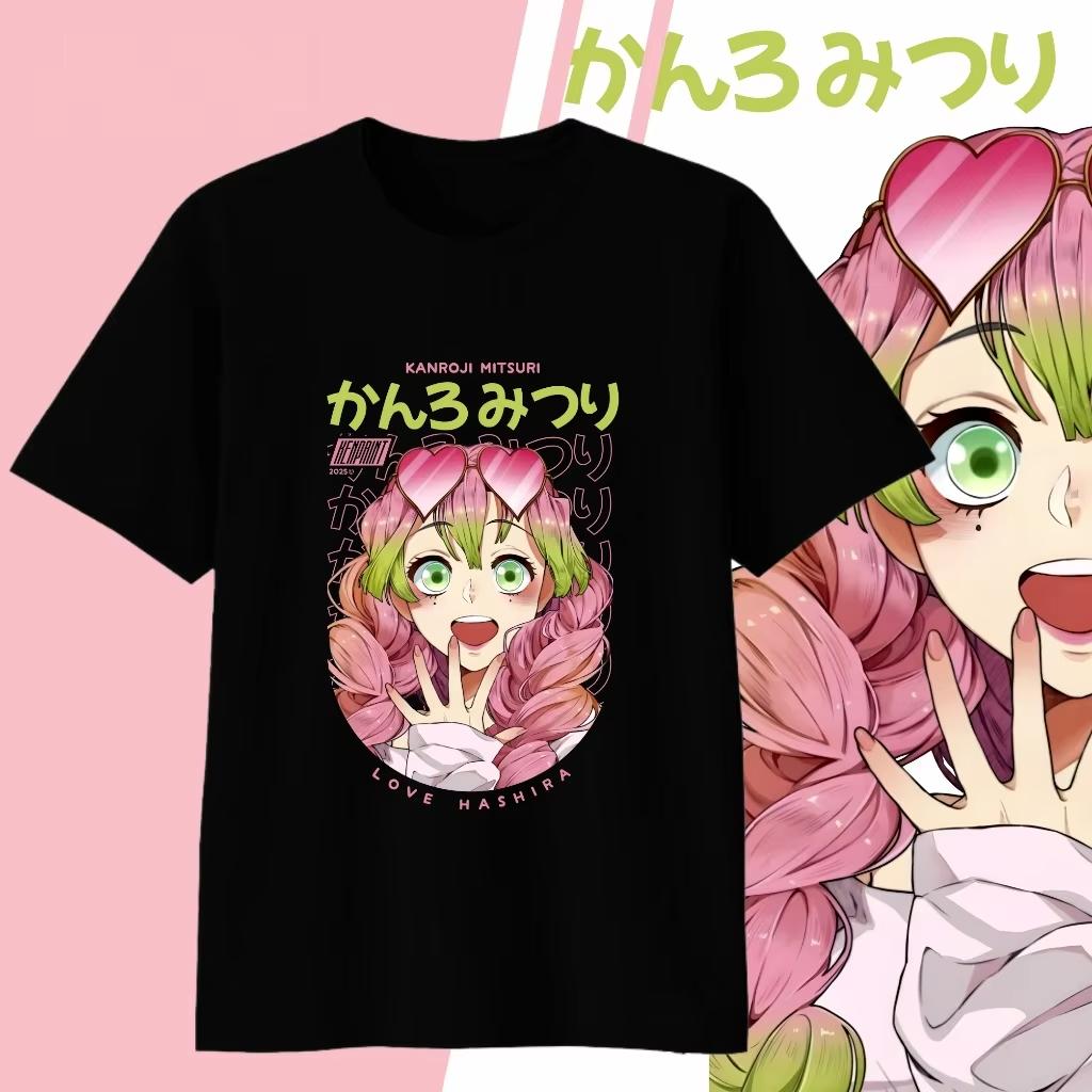 Demon Slayer Kanroji Mitsuri Cotton Tshirt for 2026 New Summer Unisexs Womens Fashion Casual Cosplay Short Sleeved Tshirt Y2k