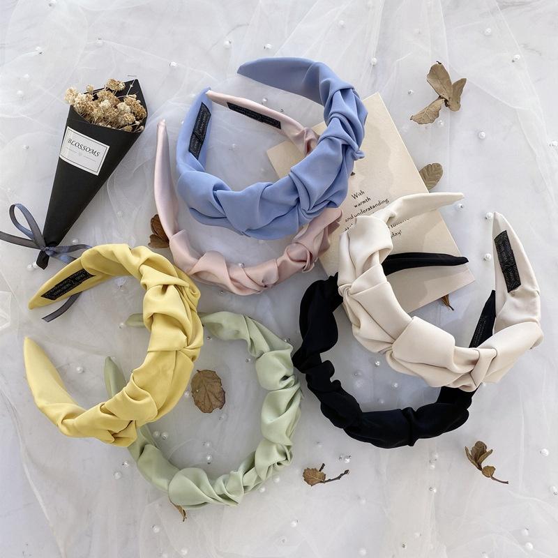 Fashion Women Pleated Wide Side Hairband Candy Color Hair Hoop Hair Accessories