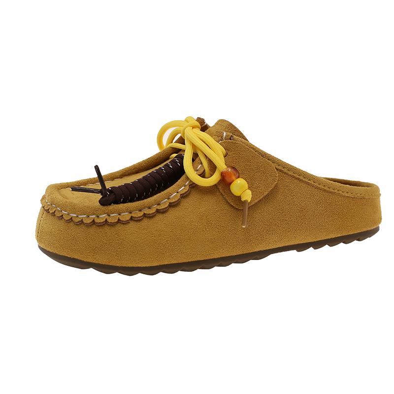 Fashion Aphixta 2025 New Summer Sewing Flat With Outside Slipper Women String Bead Lace Up Fashion Women Shoes Slip On Yellow Slides