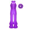 Girls Shiny Sequins Dance Leotard Sleeveless Turndown Collar Zipper O Ring Bell Bottom Design with Hair Band