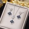 Titanium Steel Four-leaf Clover Necklace and Earring Set High-end Understated Luxury Unique and Elegant Earrings Clavicle Chain Jewelry