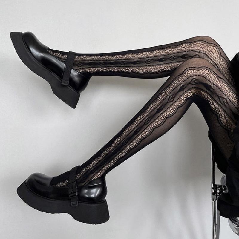 Retro Leopard Print Jacquard Pantyhose - Women's Sexy Slimming Mesh Silk Stockings in Black