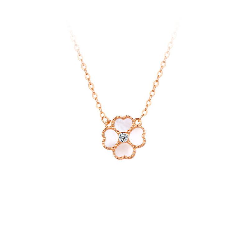 Four-Leaf Clover Necklace: Fashionable White Mother-of-Pearl Pendant on Versatile S925 Sterling Silver Chain for Women S925 Silver