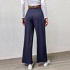 2024 Women's Autumn Solid Color Wide Leg Ribbed Casual Pants with Elastic Waist