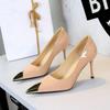 European American Fashion Banquet High Heels Thin Heels Shallow Mouth Patent Leather Metal Pointed Toe High Heels Single Shoes