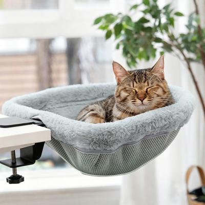 Desk Side Cat Bed Plush Foldable Cat Bed with C-Clamp Heavy Duty Table Pet