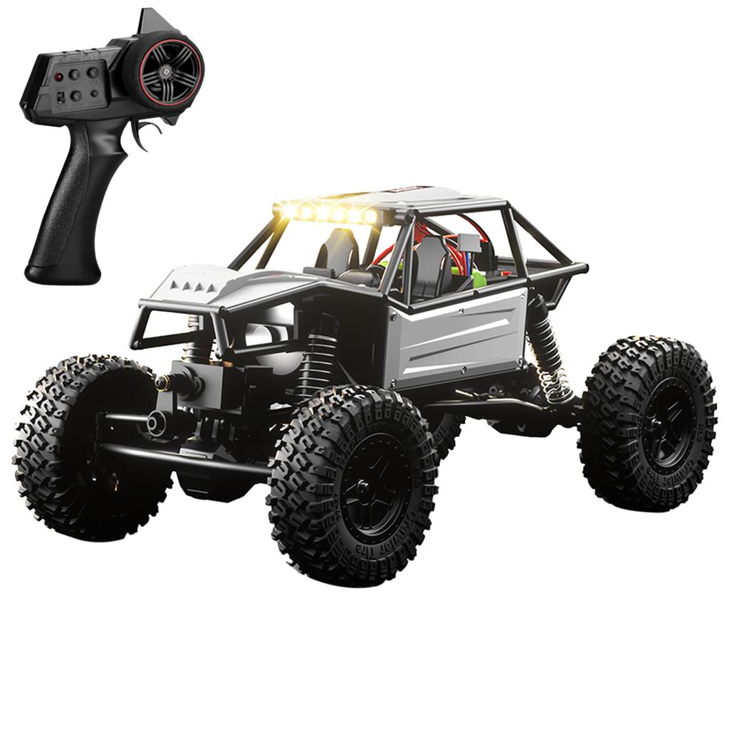 Remote Control Car, 2.4GHz 1:18 Scale 4WD Off Road Rock Crawler Vehicle, Rechargeable Electric Toy with LED Headlights