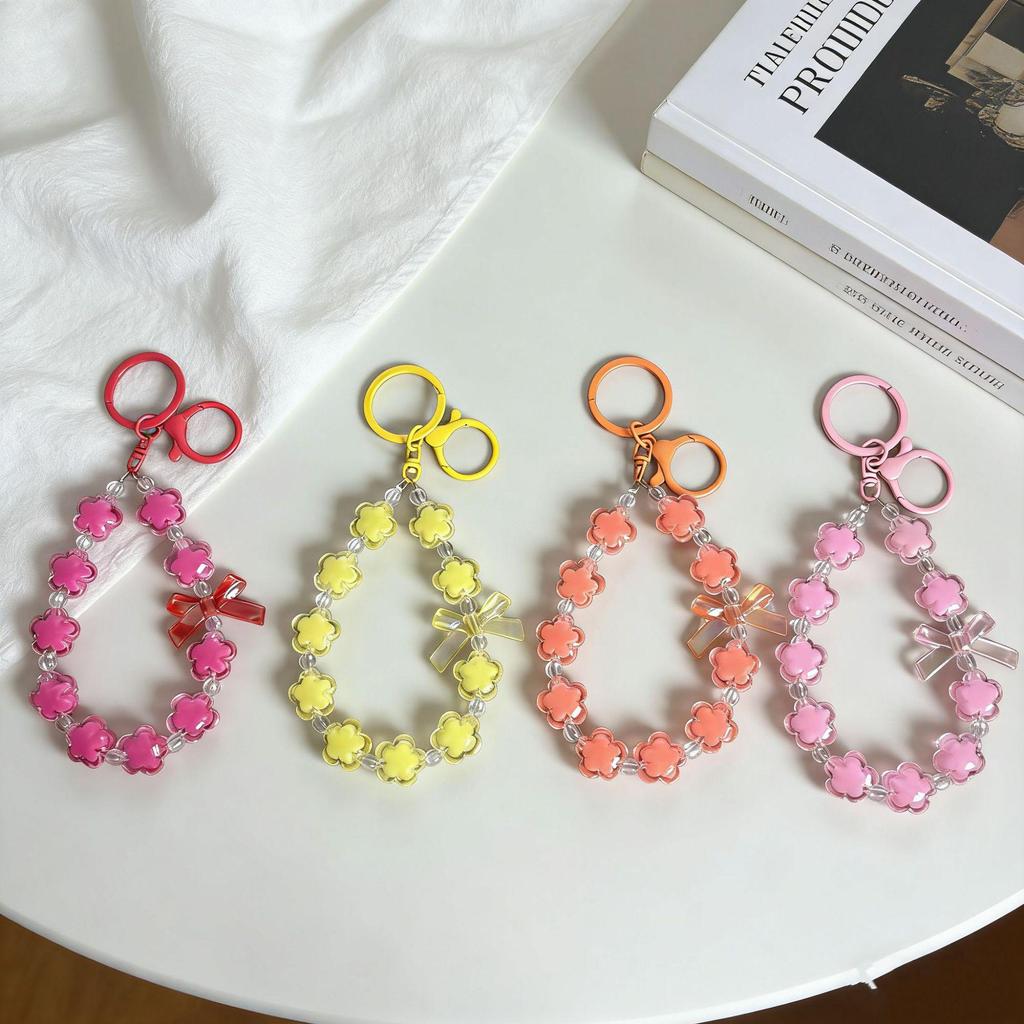Acrylic Flower Beaded Phone Strap Keychain & Bag Accessory