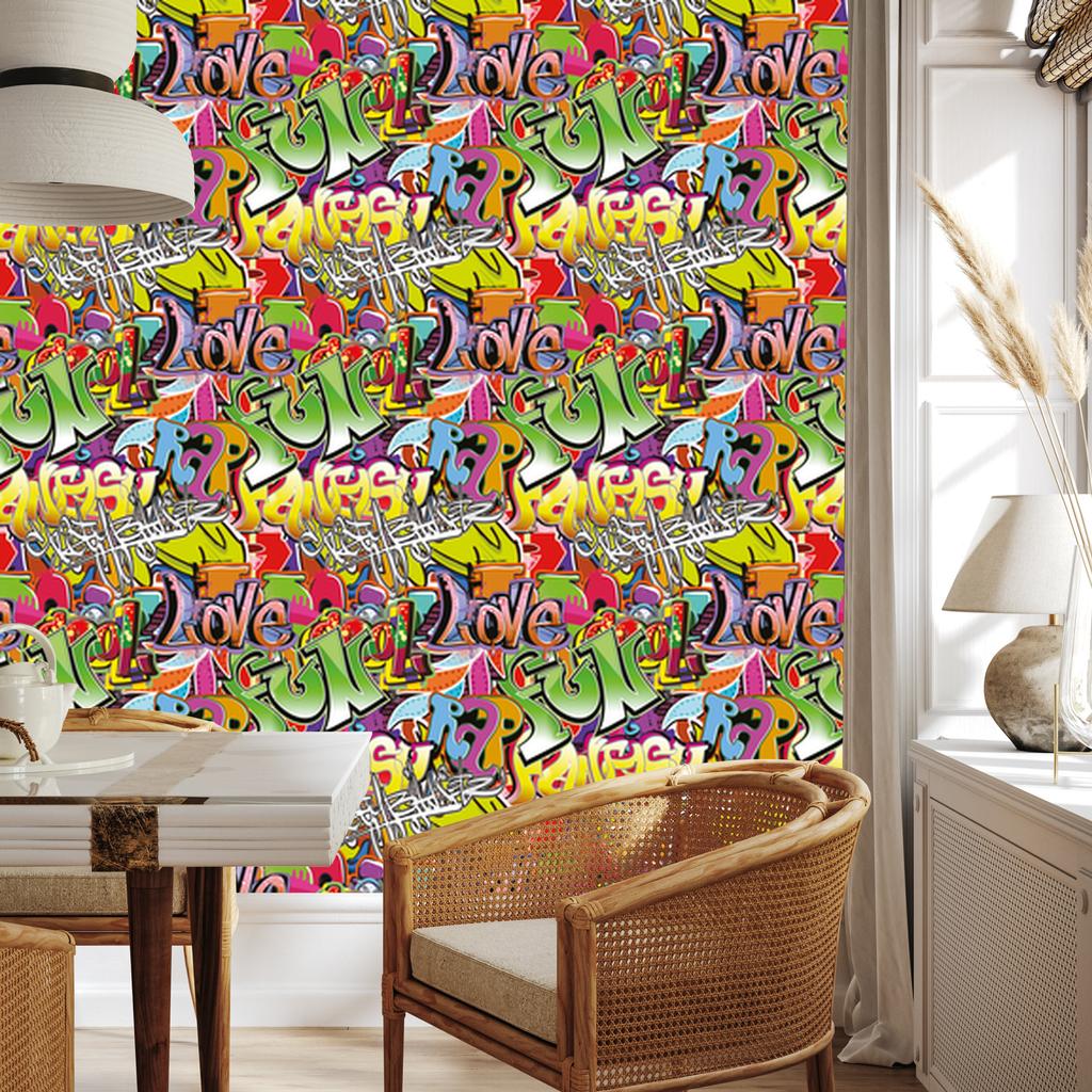Colorful graffiti wallpaper for living room and bedroom 50x1000