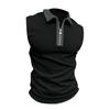 Men Summer Shirt Turn-down Collar Zipper Sleeveless Solid Color Patch Pocket Breathable Pullover Slim Fit Mid Length Casual Daily Top