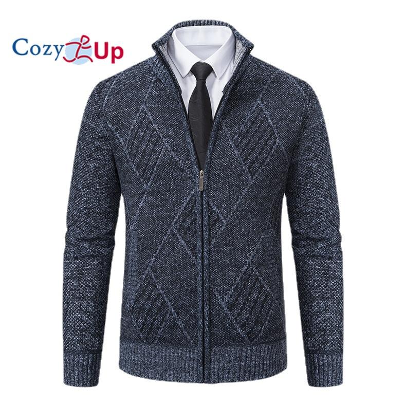 Cozy Up Pánská bunda podzimní a zimní trend Pohledný pánský volný ležérní fleecový svetr Univerzální pletený svetr na zip Cardigan