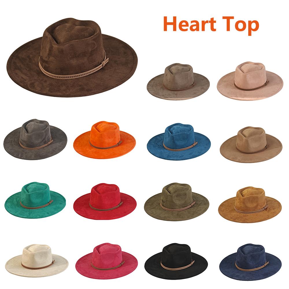 Freedom Outdoors Women's Colorful Heart Top Vegan Suede 9 Cm Wide Brim Fedora Hat Men's And Autumn Felt Jazz Hat Classic Hat Chapeau Sombrero 56-58Cm