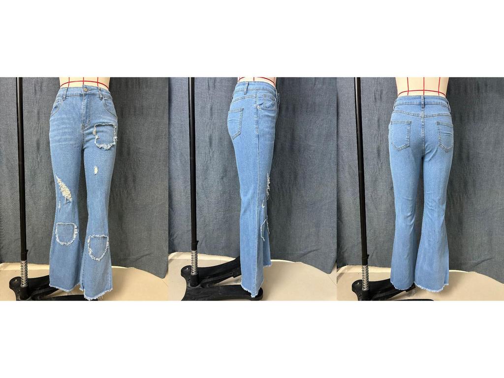 Damen Vielseitige Hell-/Dunkelblaue Schlagjeans mit Modischer Herz-Verzierung und Ripped-Design - Kollektion 2025