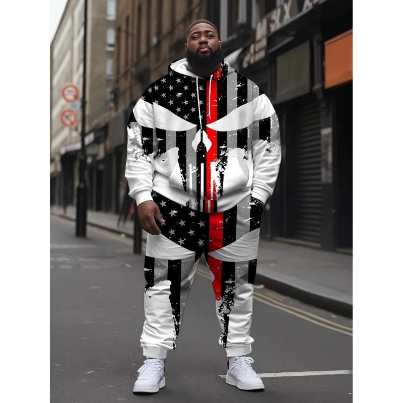 Fashion Skull 3D Print Hoodie Sweatpants Set Men