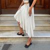 Elegant Asymmetrical Pleated Midi Skirt for Women - Solid Color High Waist A-Line Irregular Hem Skirt