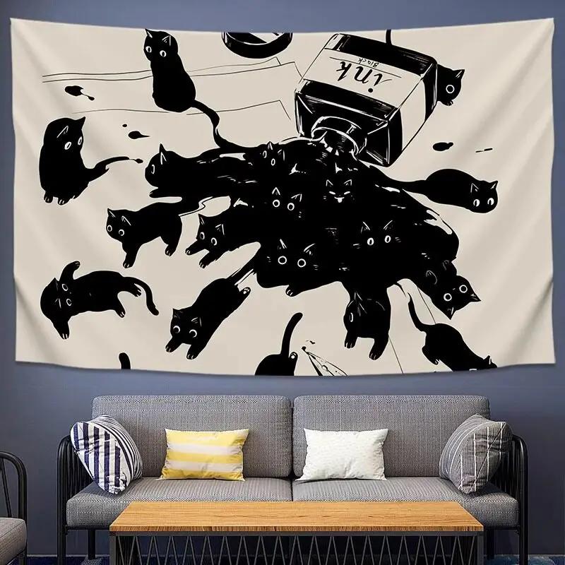 Nordic Style Tapestry Minimalist Cat Wall Hanging Japanese Kawaii Array for Dorm Room Living Room Decor