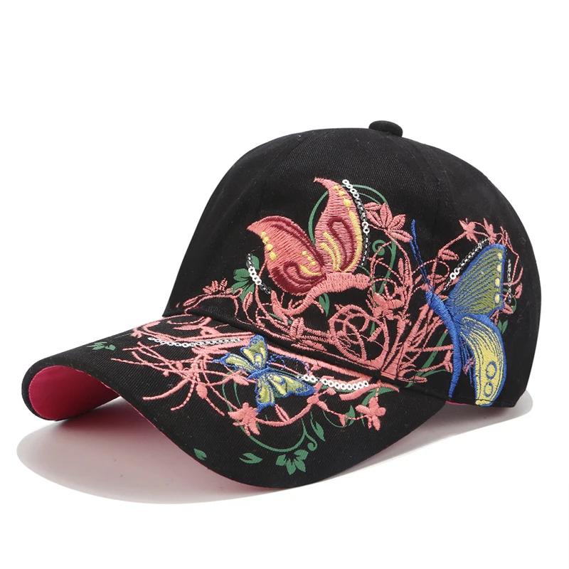 New Embroidery Butterfly Floral Women Baseball Cap Outdoor Visor Casual Adjustable Anti-uv Trucker Hats Fashion Snapback Dad Hat