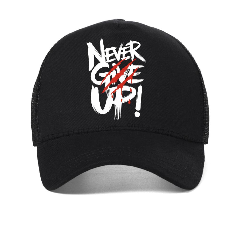 Slogan-Aufdruck Gib niemals auf! Buchstaben Basecap Unisex Crew Neck Perfekter Sommer Freizeit Hut Mode Unisex Mesh Snapback Hüte