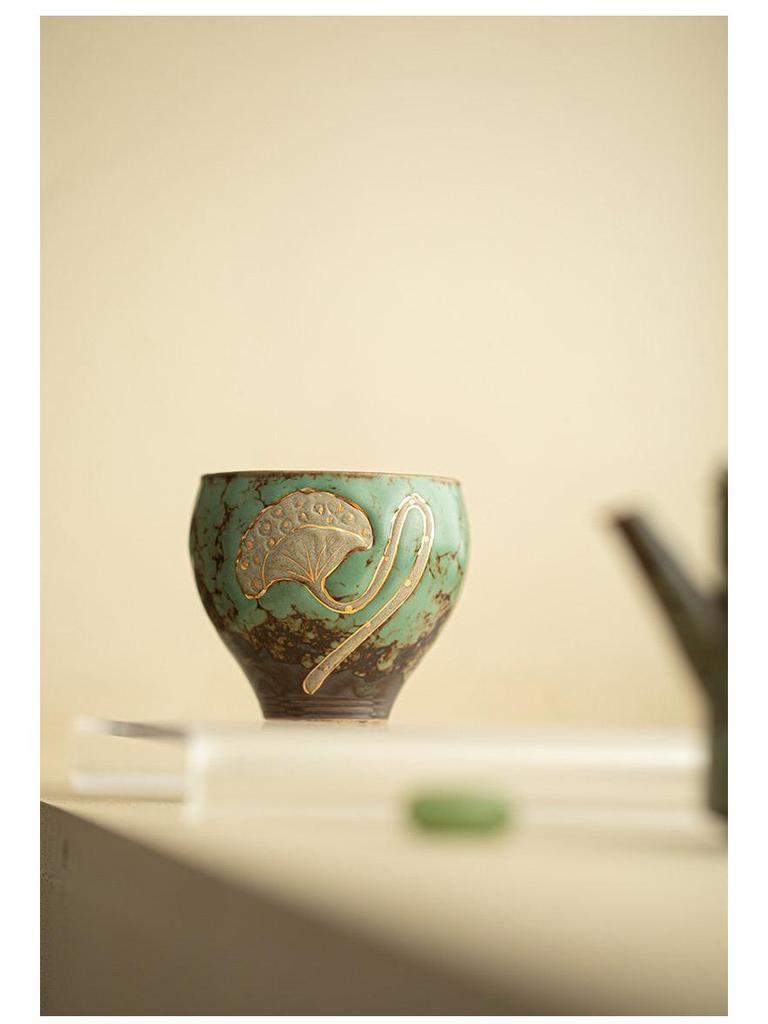 Lotus Birth Episode 2 Moss Green Glazed Ceramic Tea Cup - Anti-scalding Single Host Cup in Gift Box