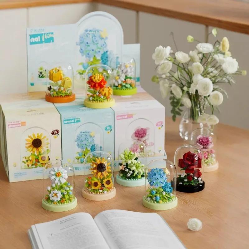 

Набори будівельних блоків міні-квітів Іграшка 3D Ботанічний декор з вітриною Ідеальний подарунок на День матері, Дні народження, Сувеніри для вечірки