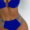 Sexy One Shoulder Swimwear Women Black Hollow Out Metal Ring Knitted Patchwork Two Piece Bikini Set Holiday Bathing Suits