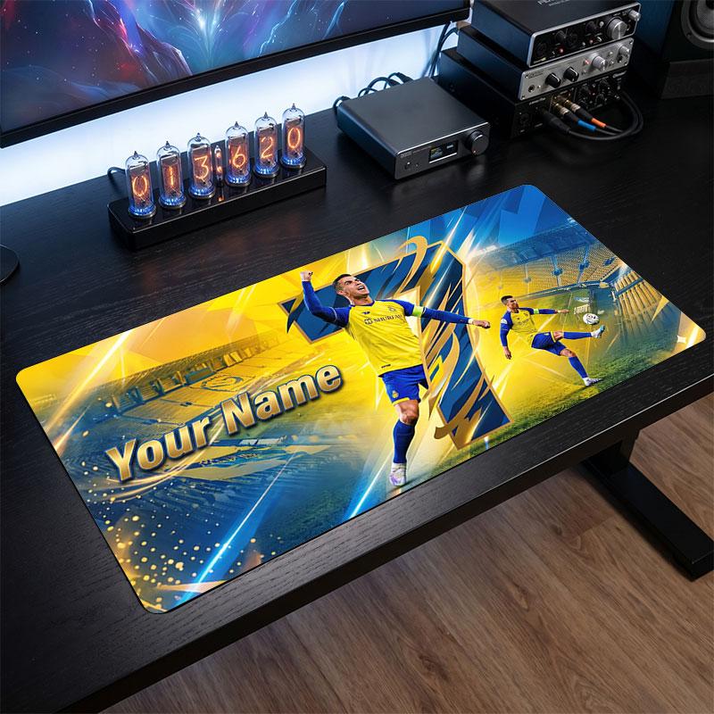 Tappetino Mouse Grande Personalizzato Cristiano Ronaldo, Stampa Testo Nome Personalizzato, Tappetino Scrivania Antiscivolo Logo Calcio Regalo Gaming