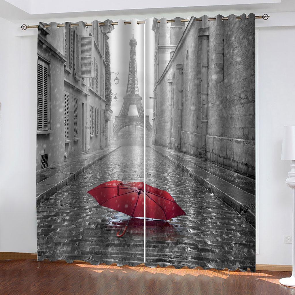 HUANZHUANG Tower of Paris Blackout France Curtains for Windows Living Room Luxury Curtains for Bedroom 2 Panels Decorative