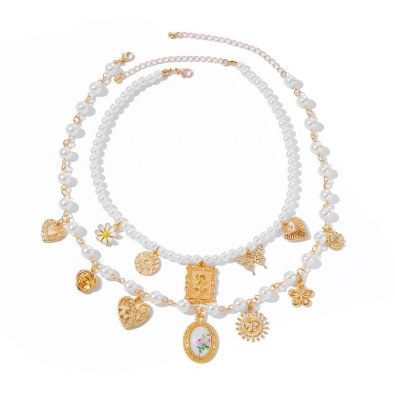 

Two Piece Women’s Stackable Necklace Set Featuring Imitation Pearls And Alloy Charm Versatile Jewelry For Everyday To Party Use 1