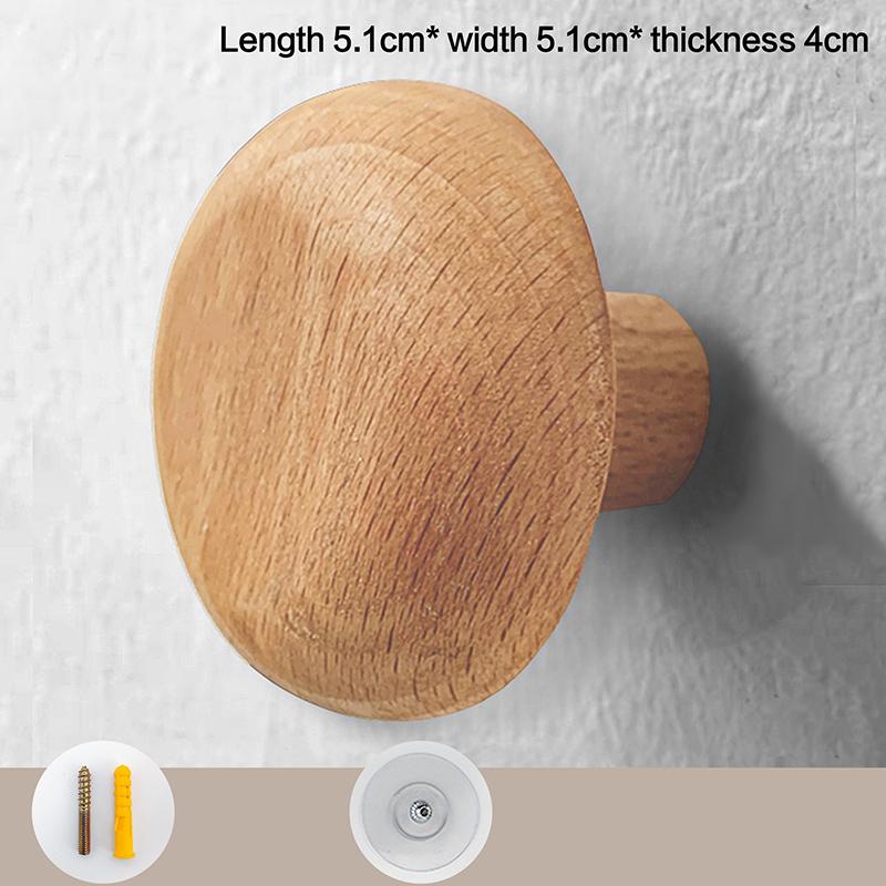 Ручка из массива дерева Крючок для одежды Крючок для пальто Настенный крючок Бесшумный настенный крючок Вешалка для одежды на дверь Форма гальки Дверца шкафа Round  Light