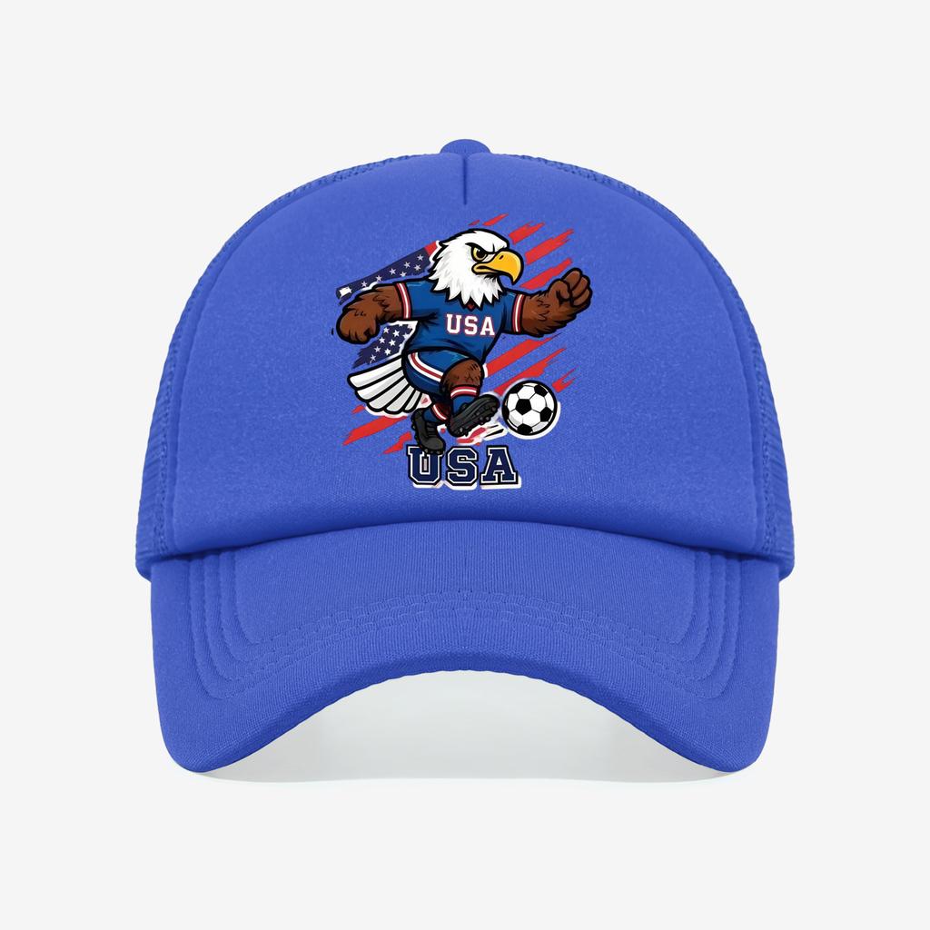 1PC Retro USA Soccer Trucker Hat, Cartoon Eagle Print, Streetwear Cap for Football Fans