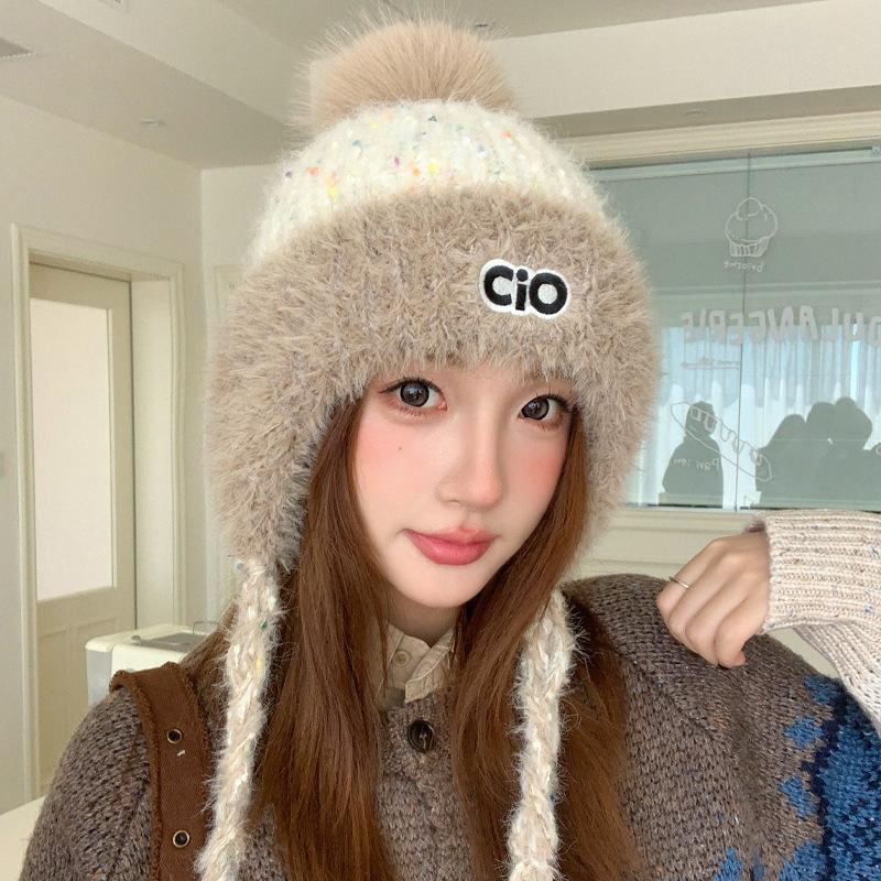 Winter warm artifact windproof ear protection velvet big head circumference knitted hat women One size fits all